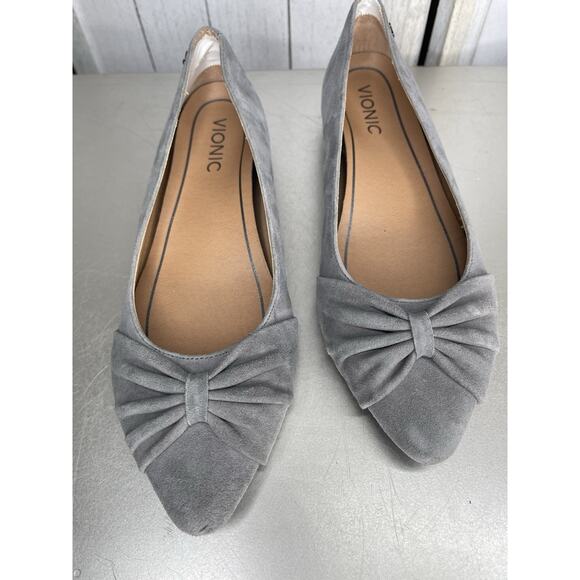 Vionic Gramecy Charcoal Suede Pointed Comfort Ballet Flats Bow Size 7.5 - Picture 2 of 8